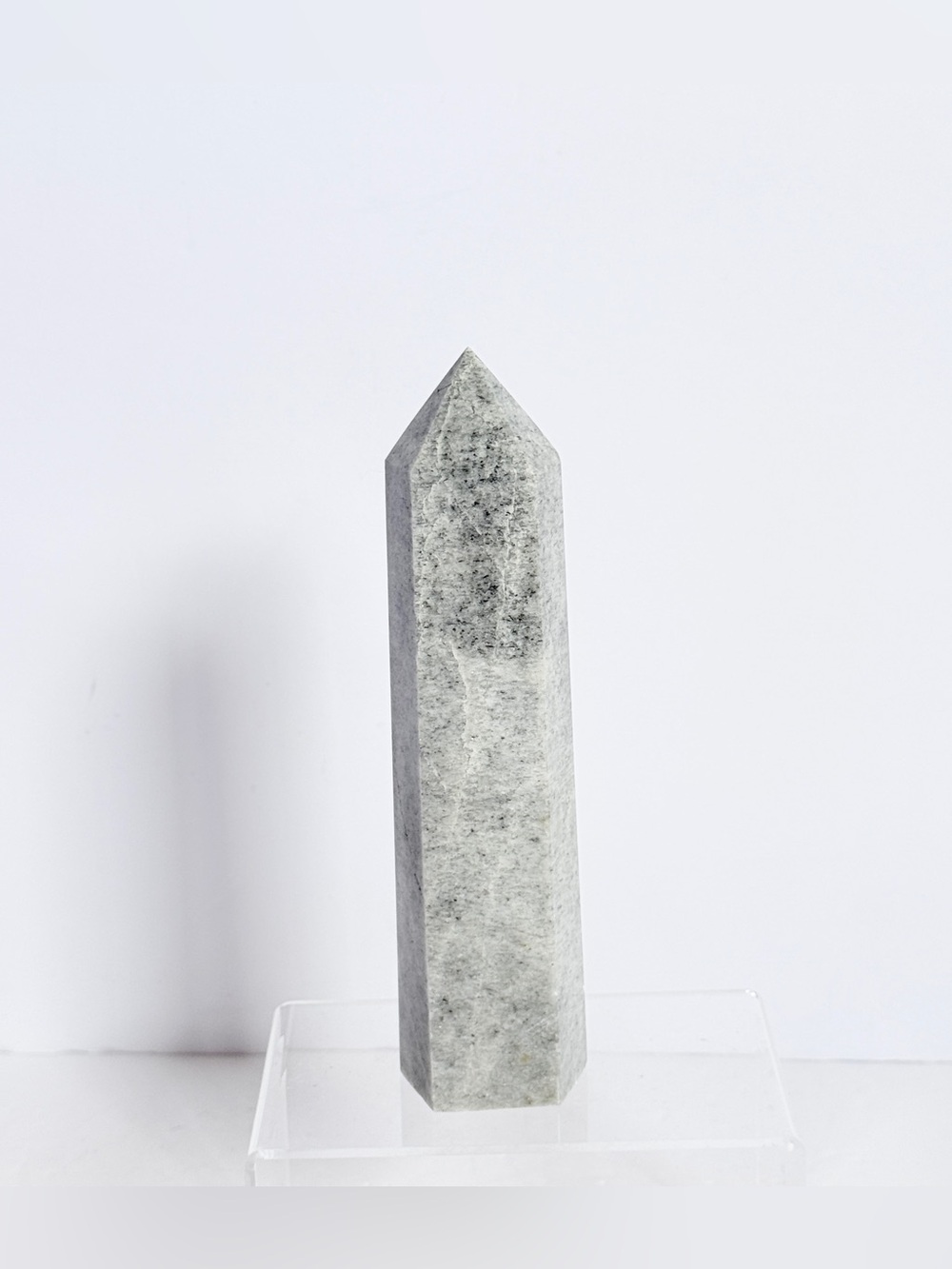 Grey Granite Tower Obelisk – Polished 6 Sided Crystal Point 7” 550g